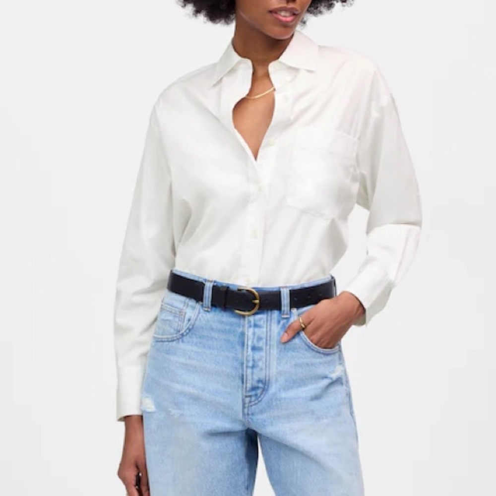 Madewell Oversized Button-Up Shirt Cotton Relaxed Fit Eyelet White‎ NWT Size XS